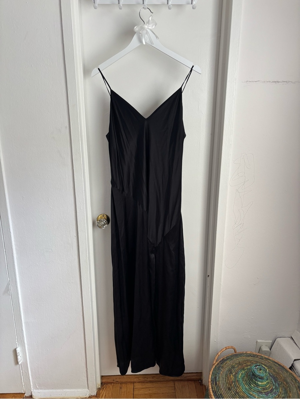 Banana Republic Silk Satin Black Spaghetti Strap Slip Dress